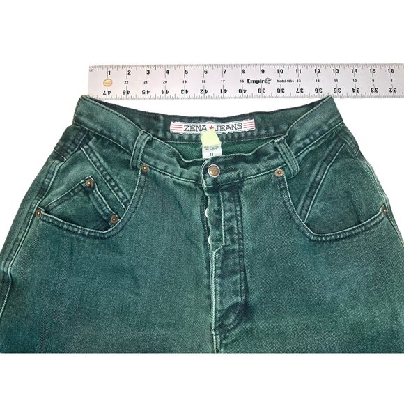 Vintage Zena Jeans Womens 25-26 Green Straight Leg High Rise Button Fly Earthy - Picture 9 of 16